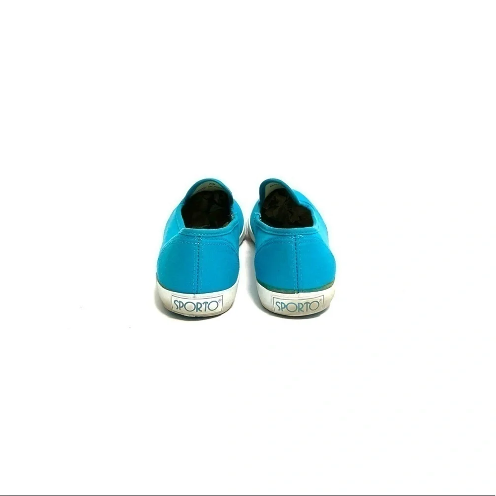Vintage 1980s turquoise blue canvas slip on sneakers